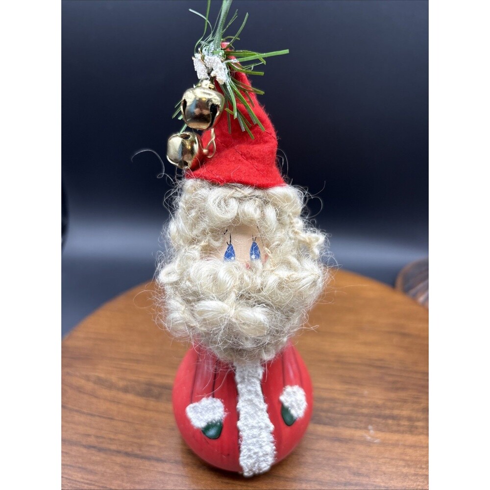 Vintage Gourd Shaped Wooden Santa, Hand Painted